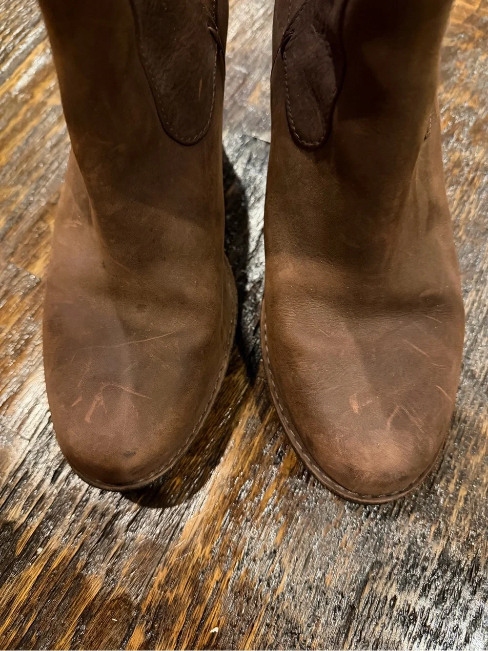 Rockport Women's Tall stacked heel stretch Brown Knee high leather Boots